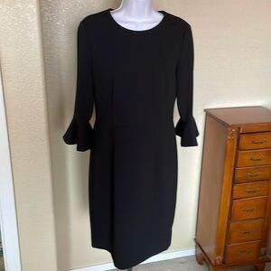 Donna Morgan Crepe 3/4 Bell Sleeve Sheath Dress Black Size 6